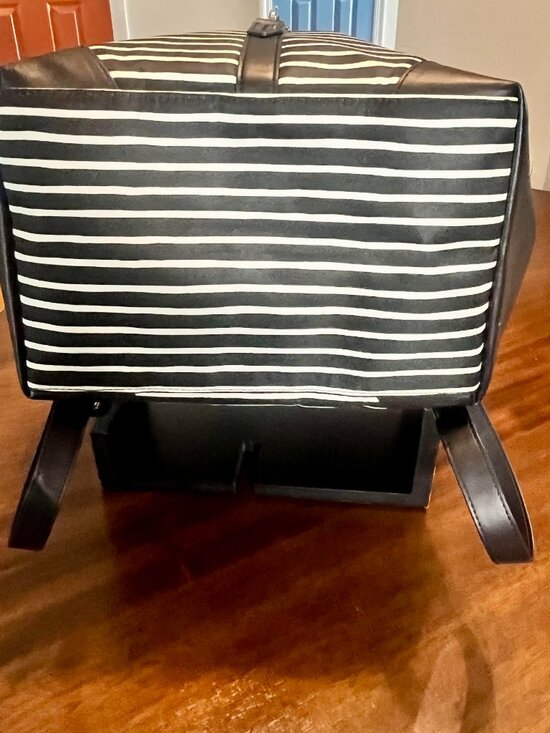Stella & Dot Ava Black & Cream Striped Backpack With Distinctive Silver Clasp main image 6